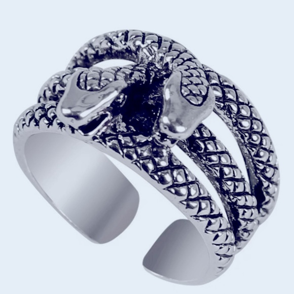 Unisex Men 2 Snake Heads Silver Plated Ring - Picture 5 of 11